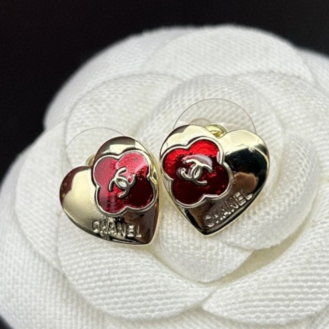18K  Chanel Red Heart Earrings