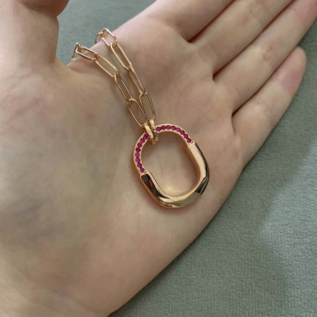 18K Tiffany Lock Pink Pave Diamonds Necklace