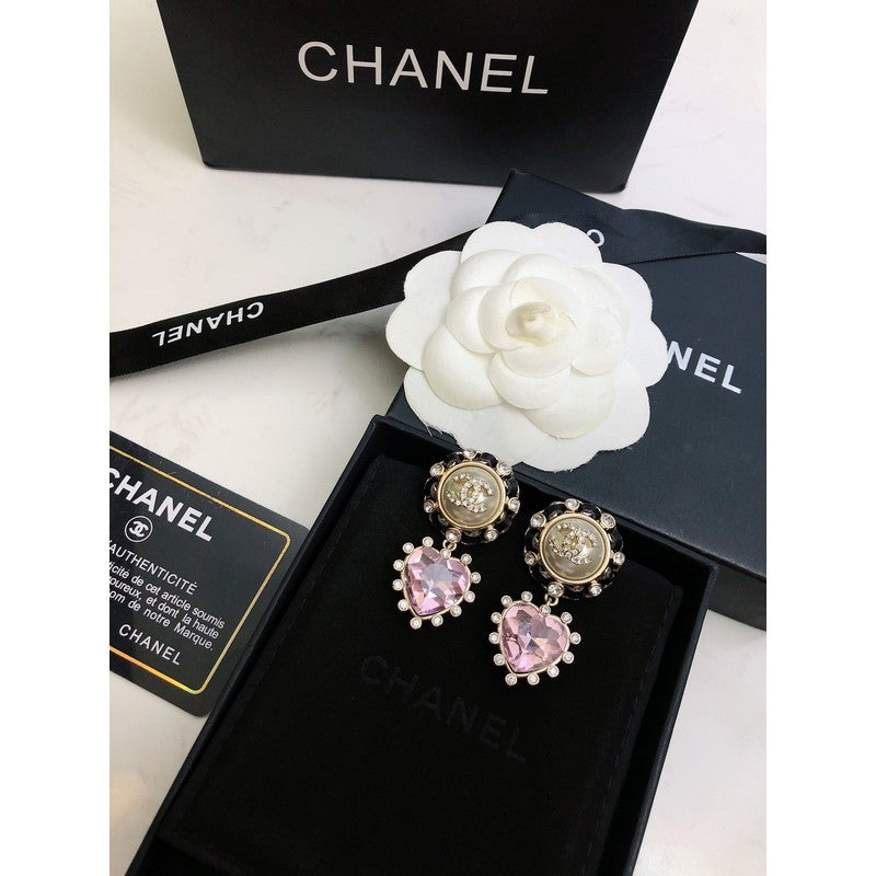 18K  Chanel Heart Pink Crystal Earrings