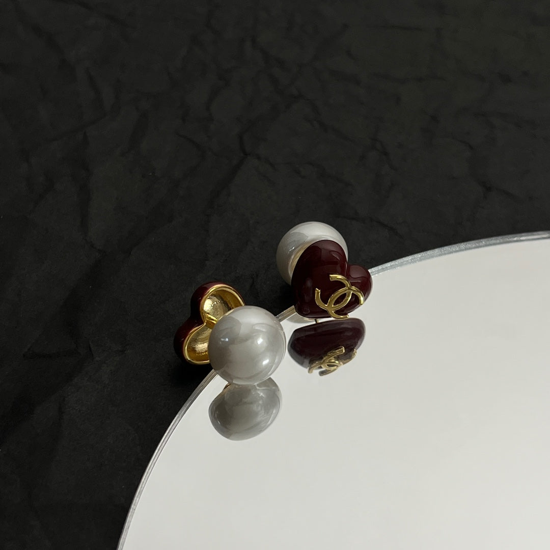 18K  Chanel Red Heart Earrings