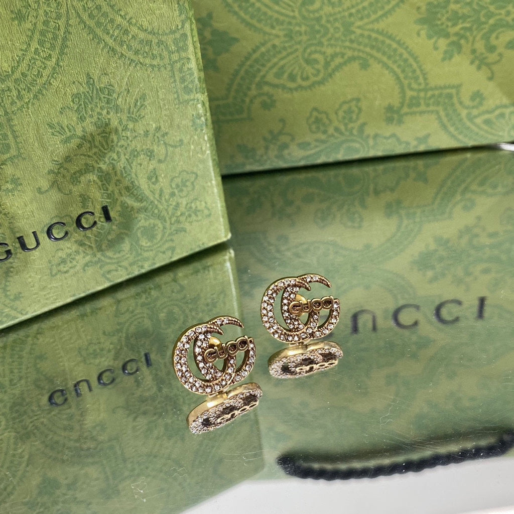 18K Double Gucci Logo Diamonds Earrings