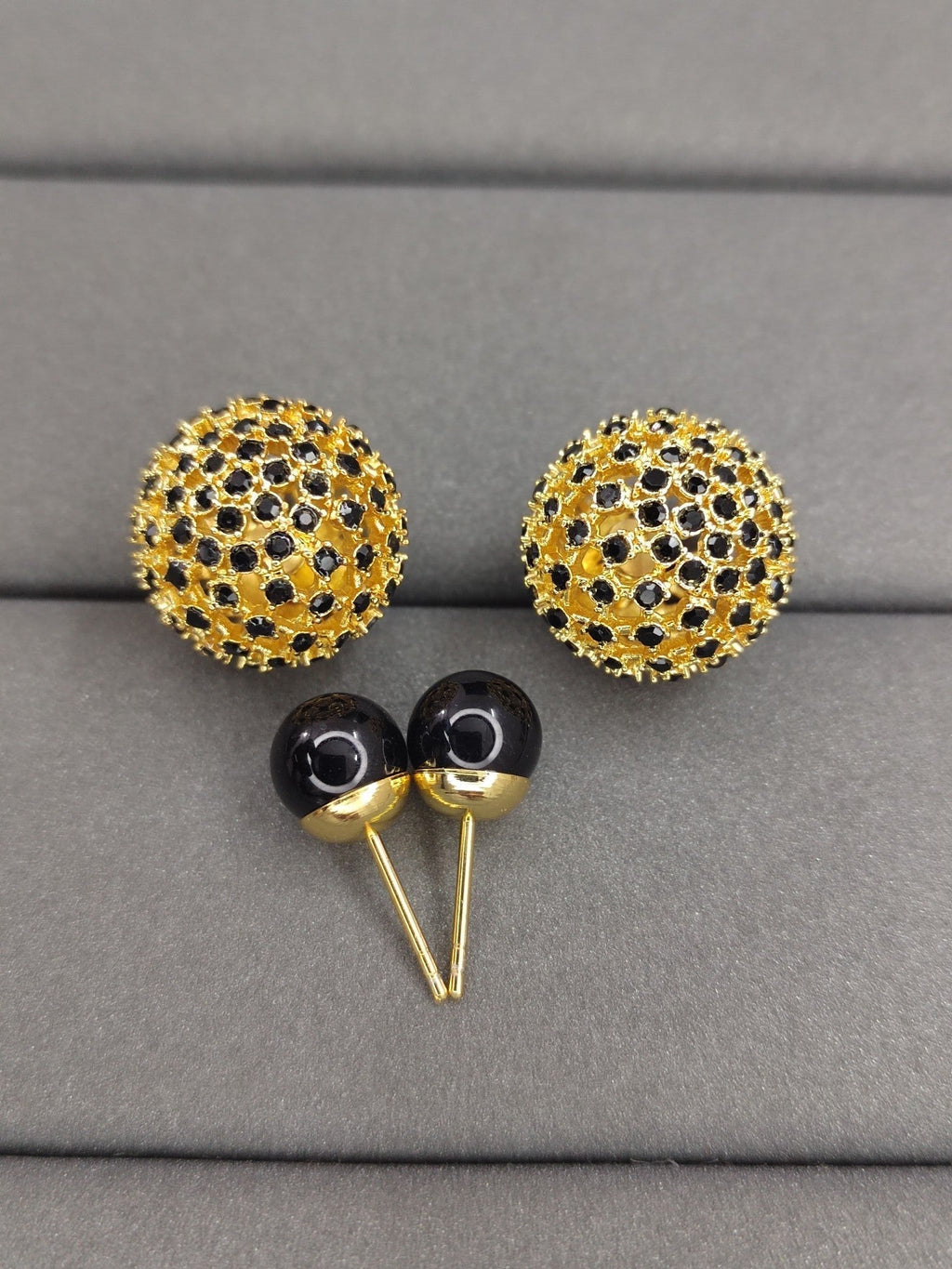 18K Dior Tribales Black Stone-Effect Resin Pearls Earrings