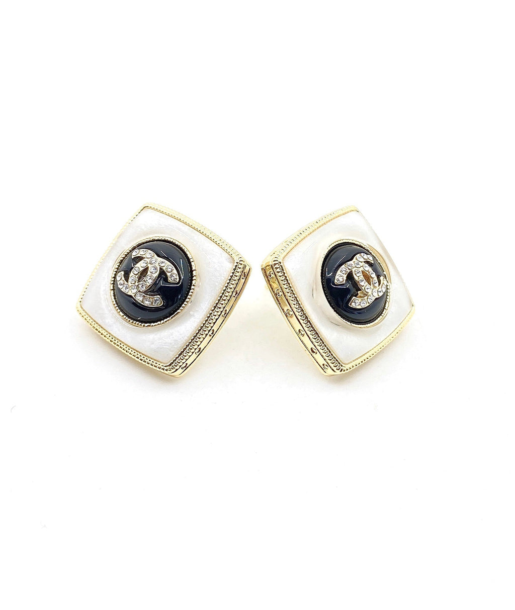 18K  Chanel Pearl Square Earrings