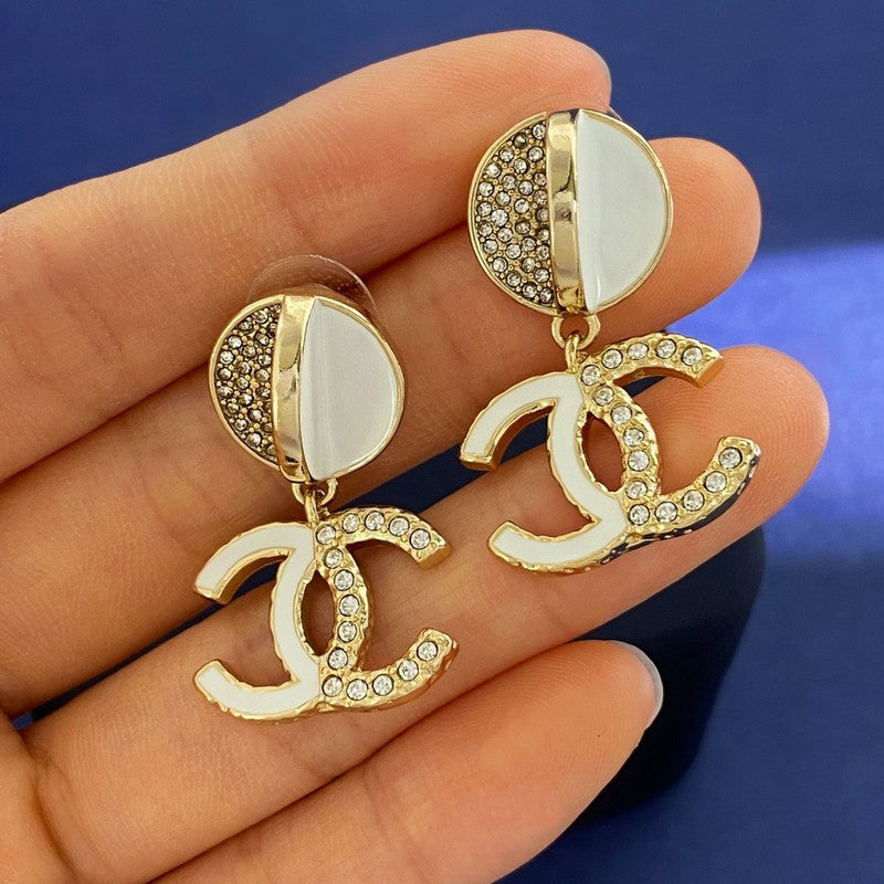 18K  Chanel Half Diamond Earrings