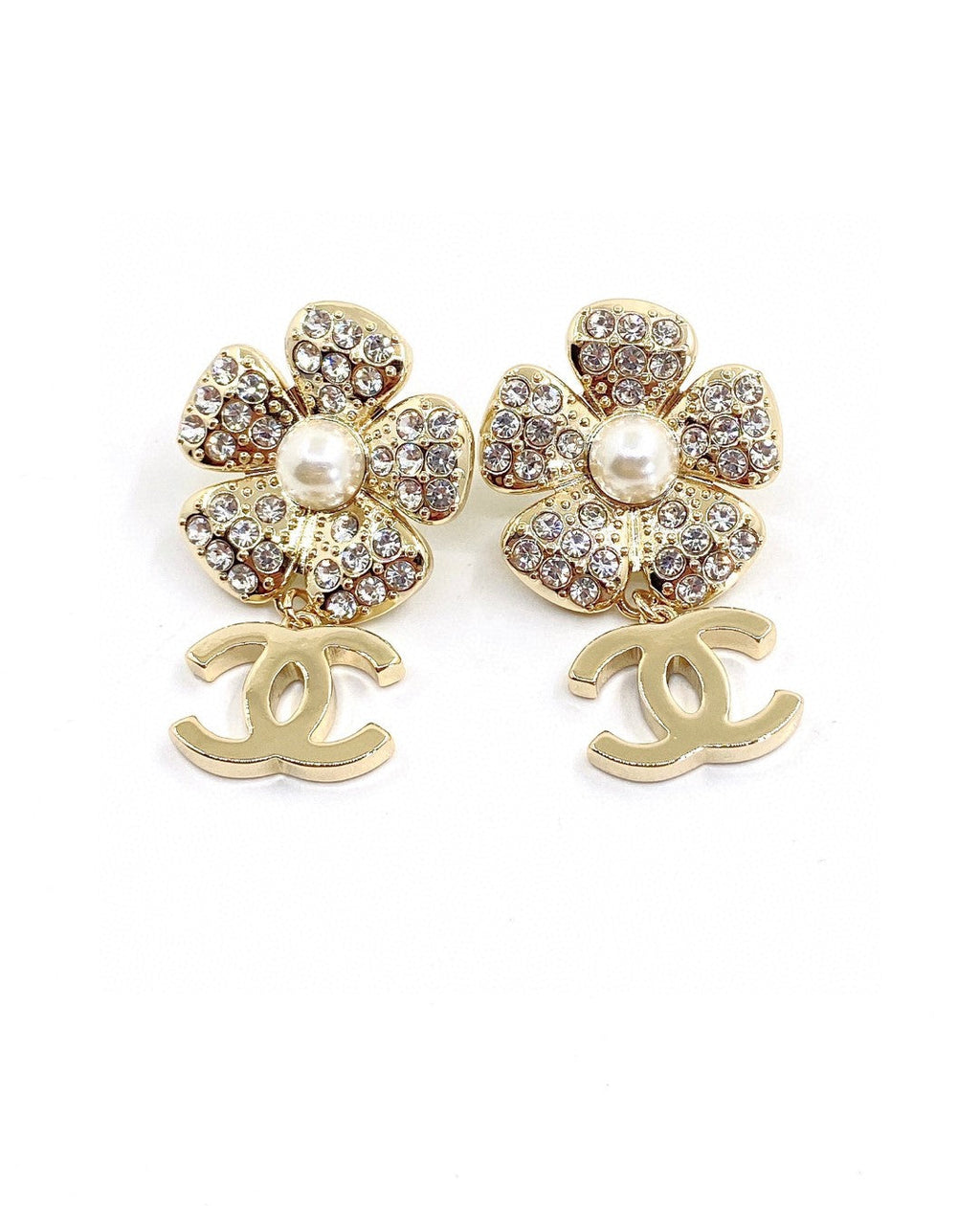 18K  Chanel Flower Full Crystals Earrings