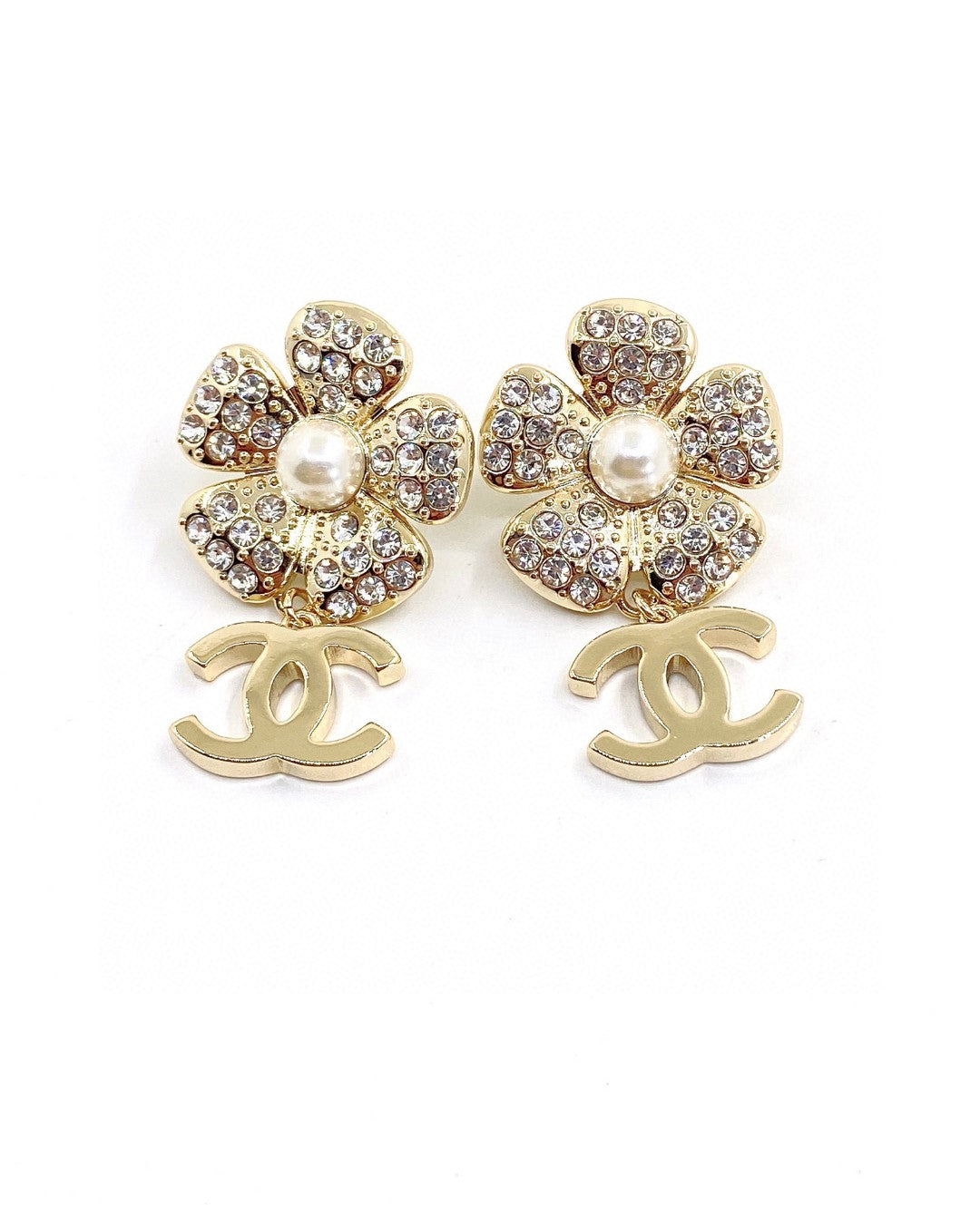 18K  Chanel Flower Full Crystals Earrings