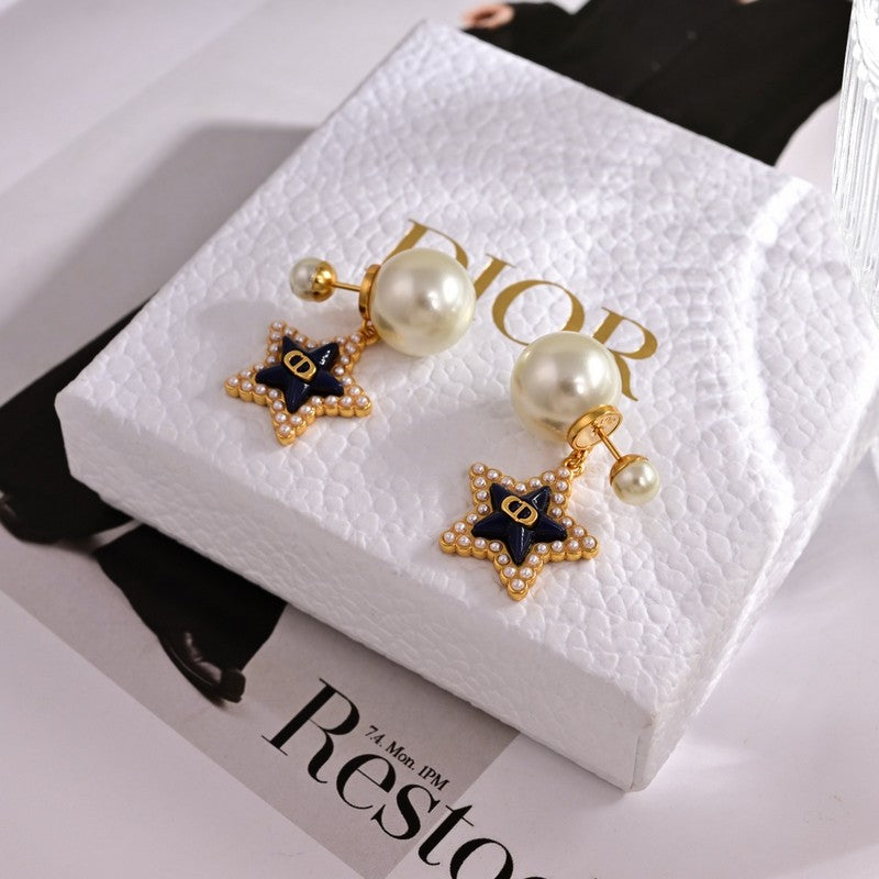 18K Dior Tribales Star Pearl Earrings