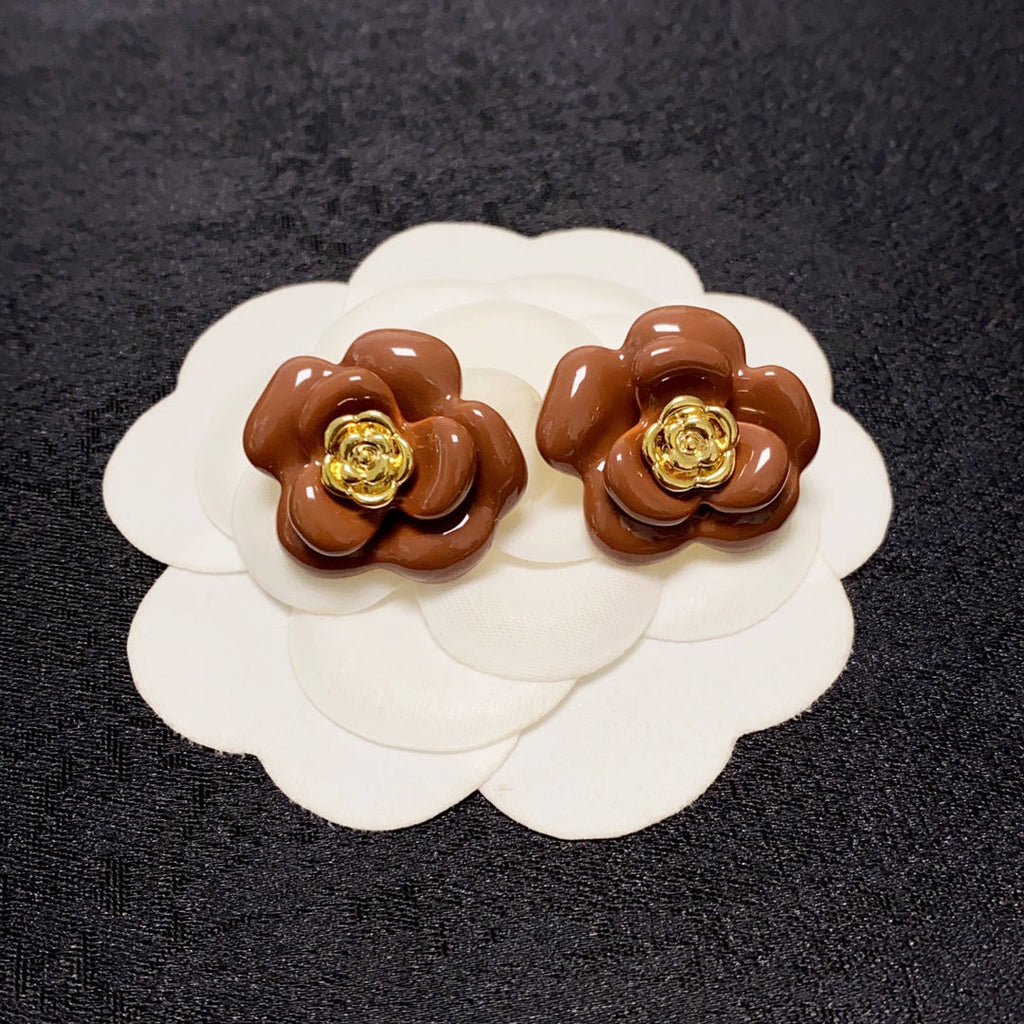 18K  Chanel Red Camellia Resin Earrings