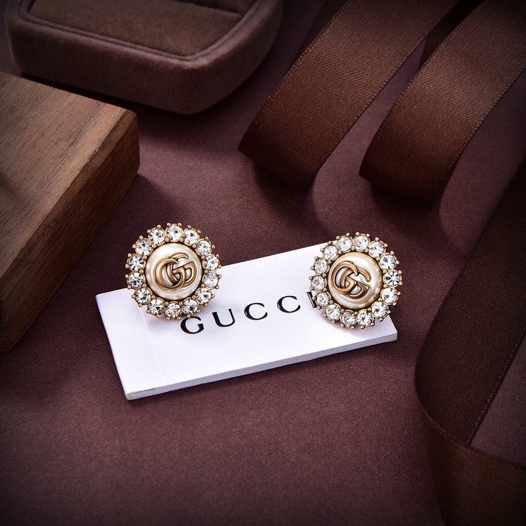 18K Double Gucci Flower Crystals Earrings