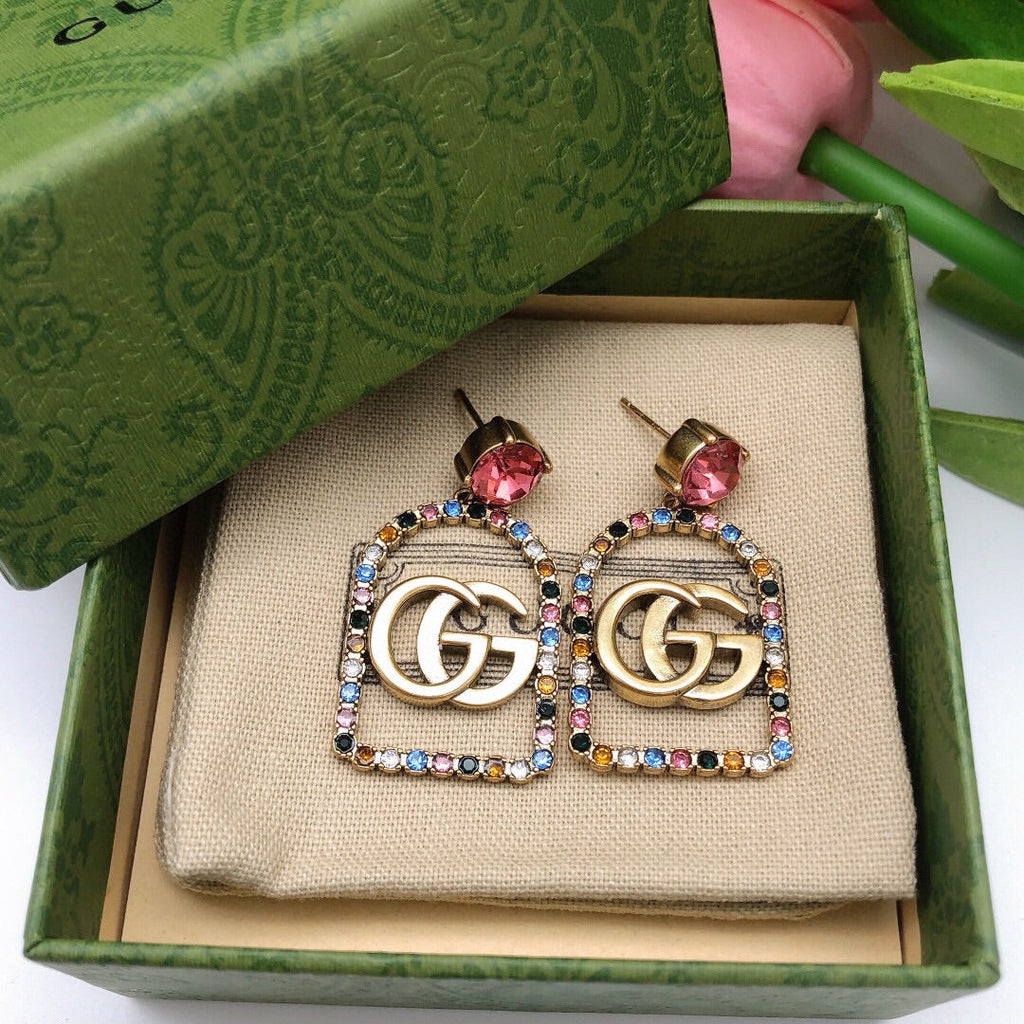 18K Double Gucci Color Crystals Earrings