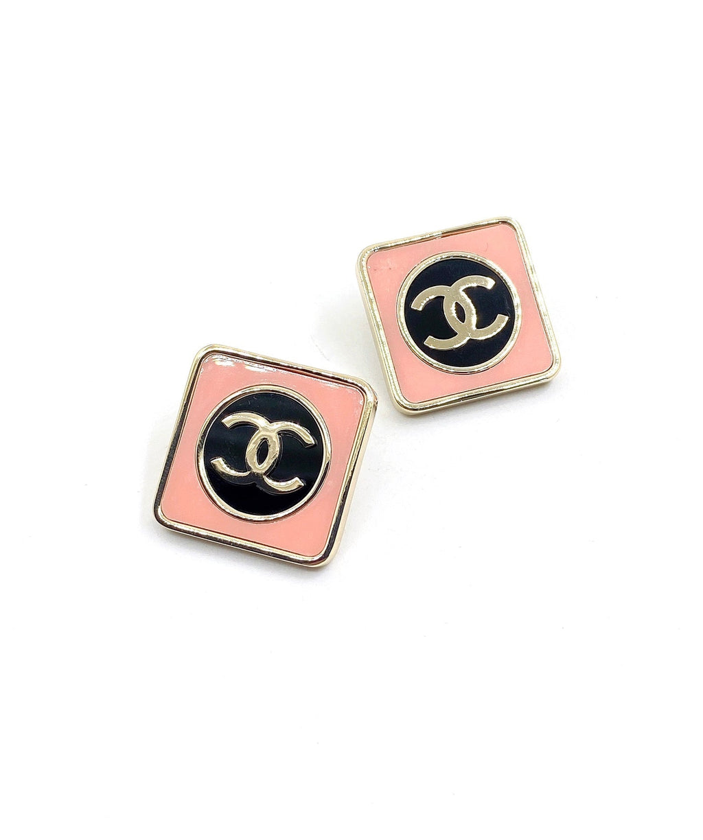 18K  Chanel Square Pink Earrings