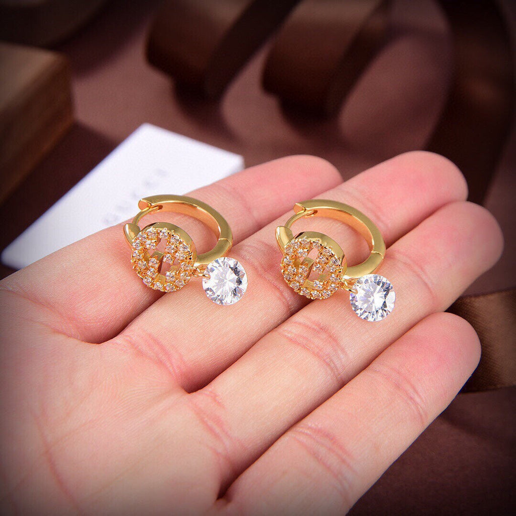 18K Double Gucci Interlocking Gucci Diamond Earrings