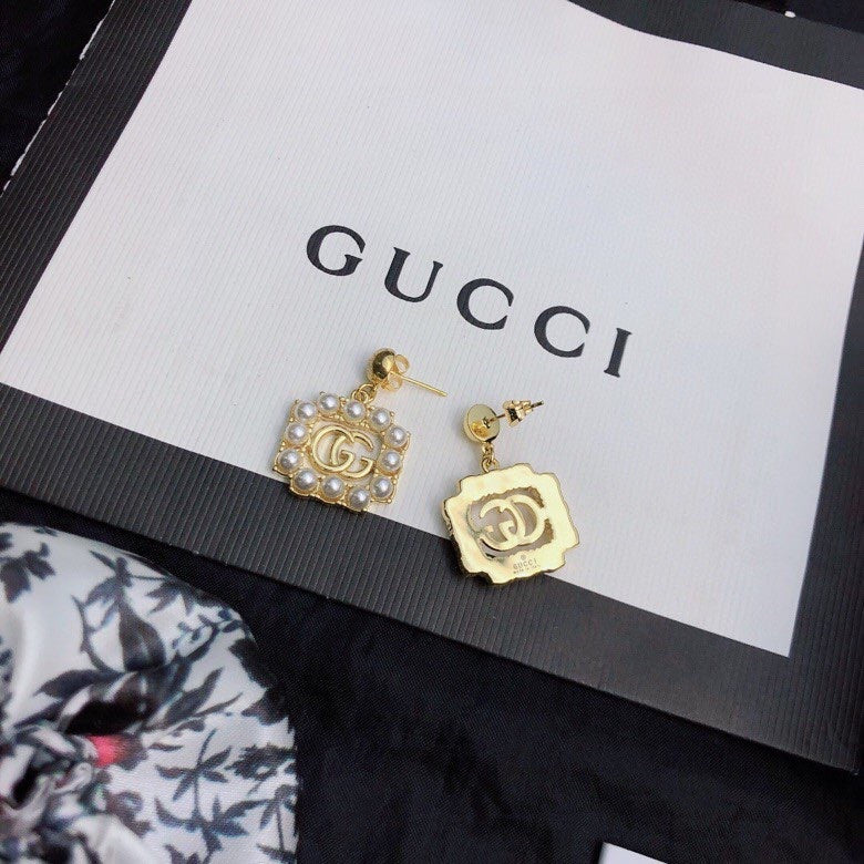 18K Double Gucci Square Pearls Earrings