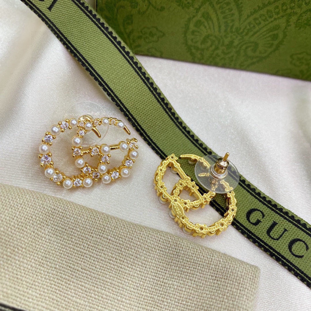 18K Double Gucci Pearls Earrings