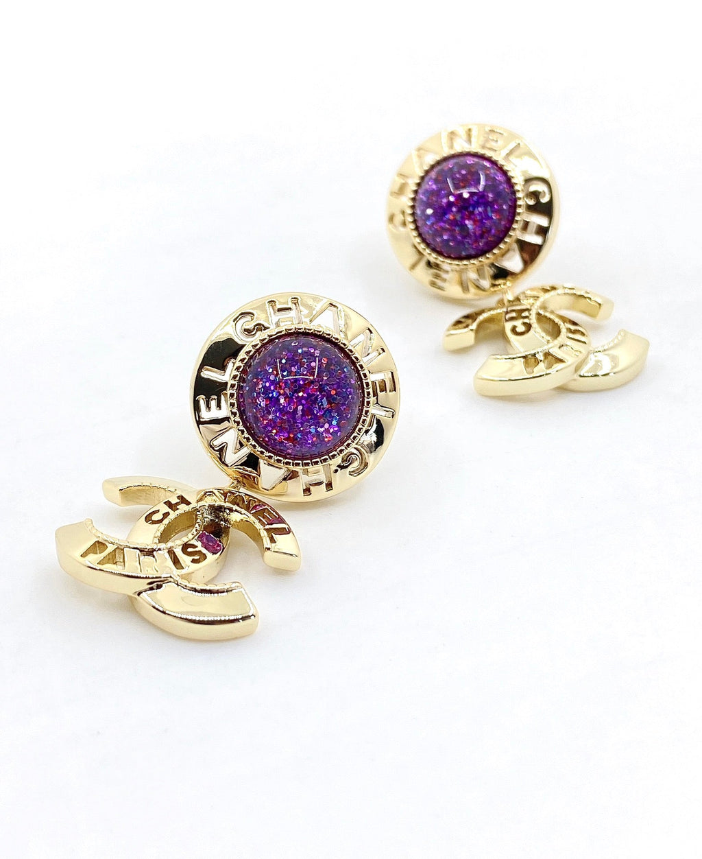 18K  Chanel Purple Crystals Earrings