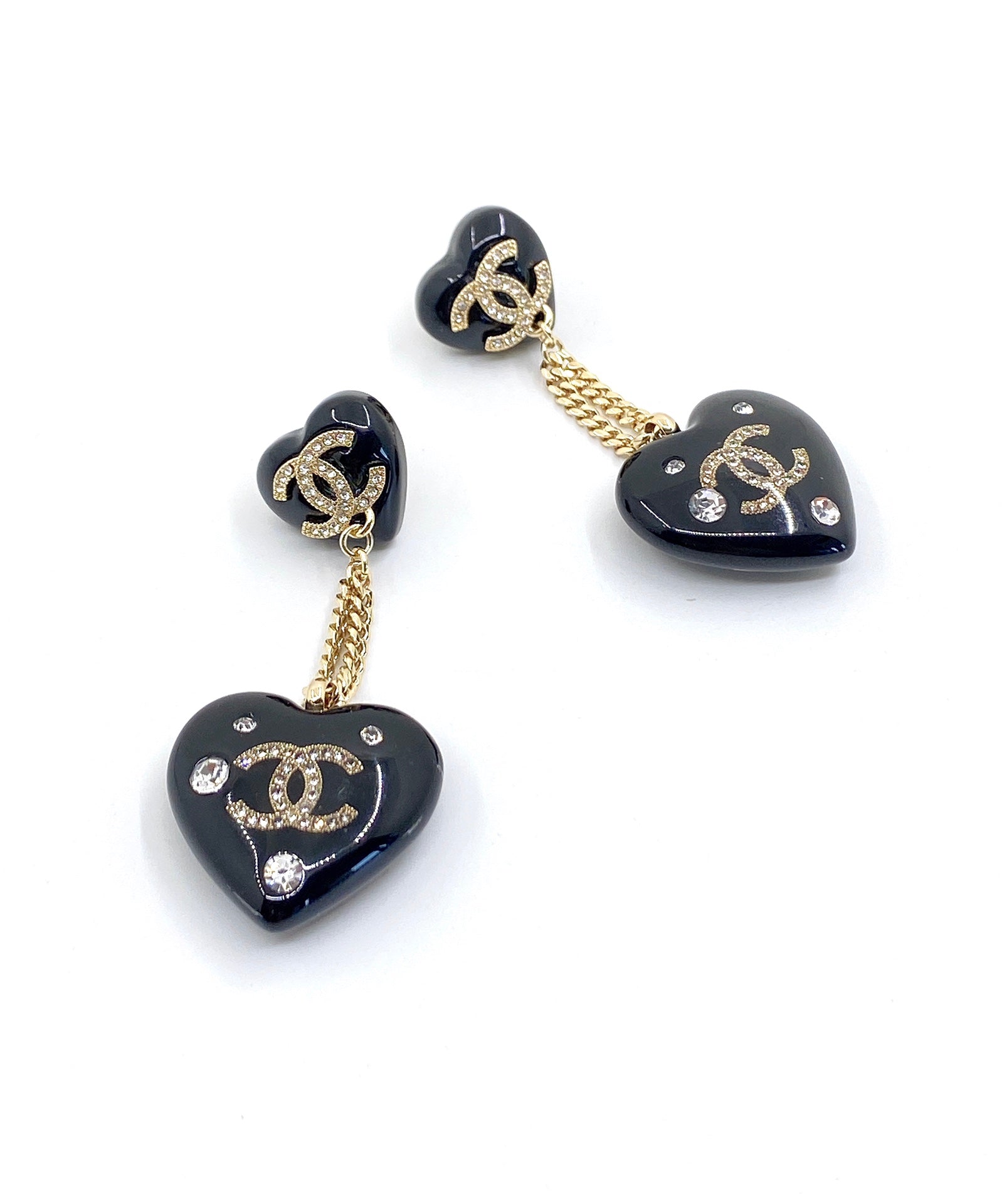 18K  Chanel Heart Pendant Earrings