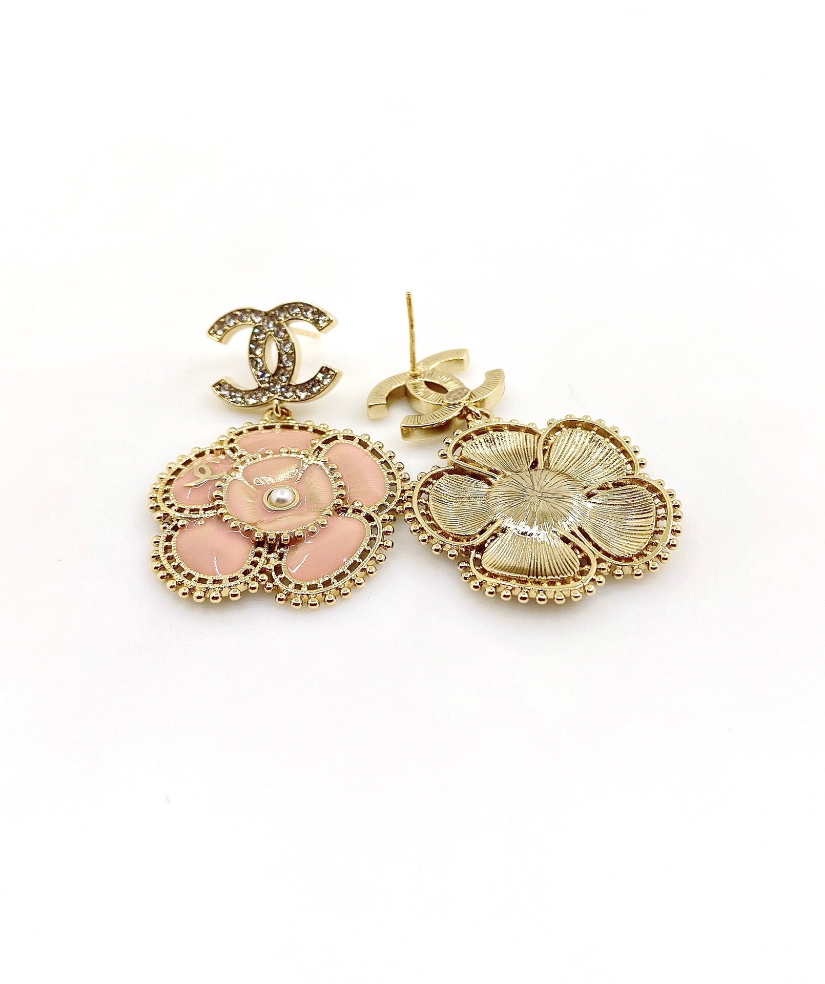 18K  Chanel Pink Flower Earrings