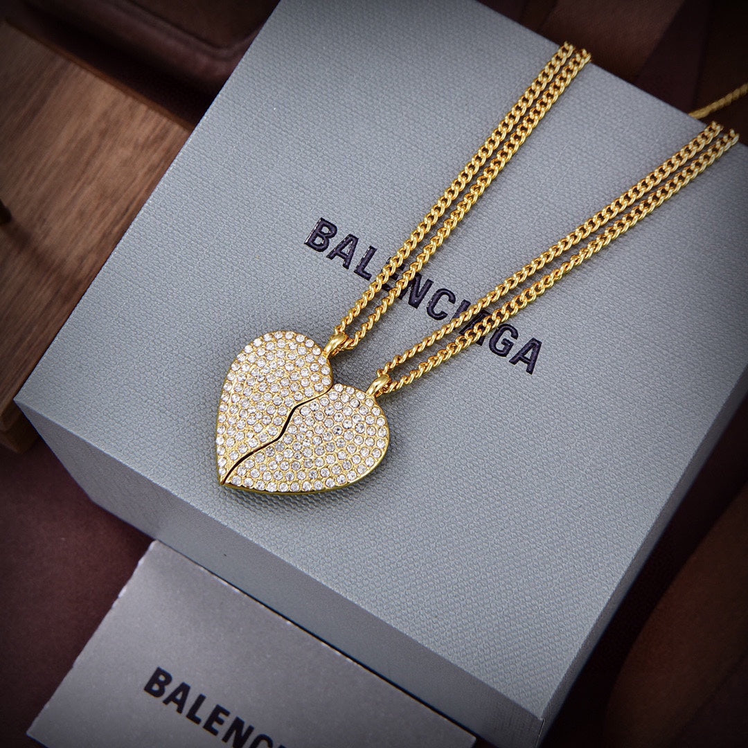 18K Balenciaga Lovelock Set Of Two Silver-tone Crystal Necklaces