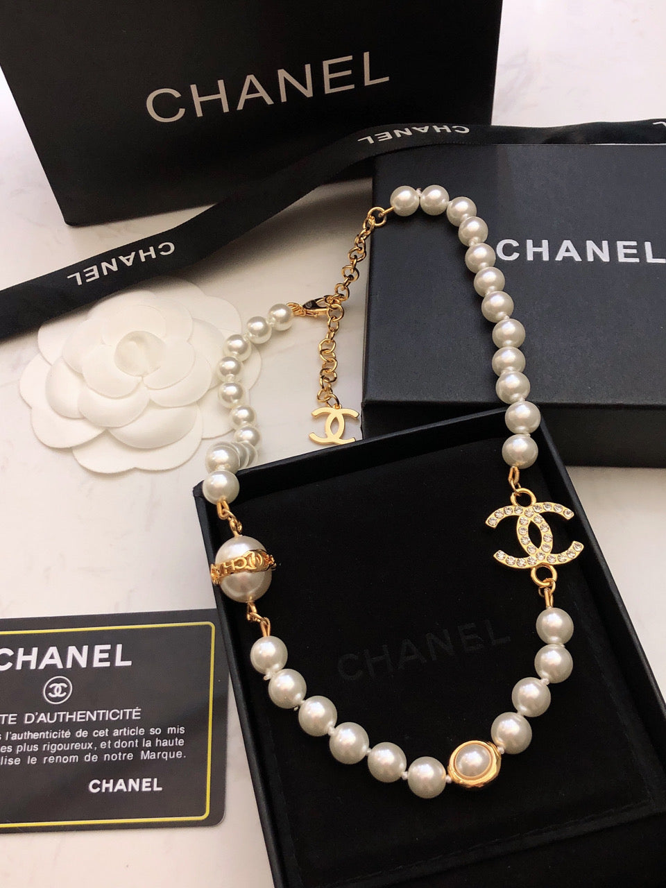 18K  Chanel Pearl Chain Necklace