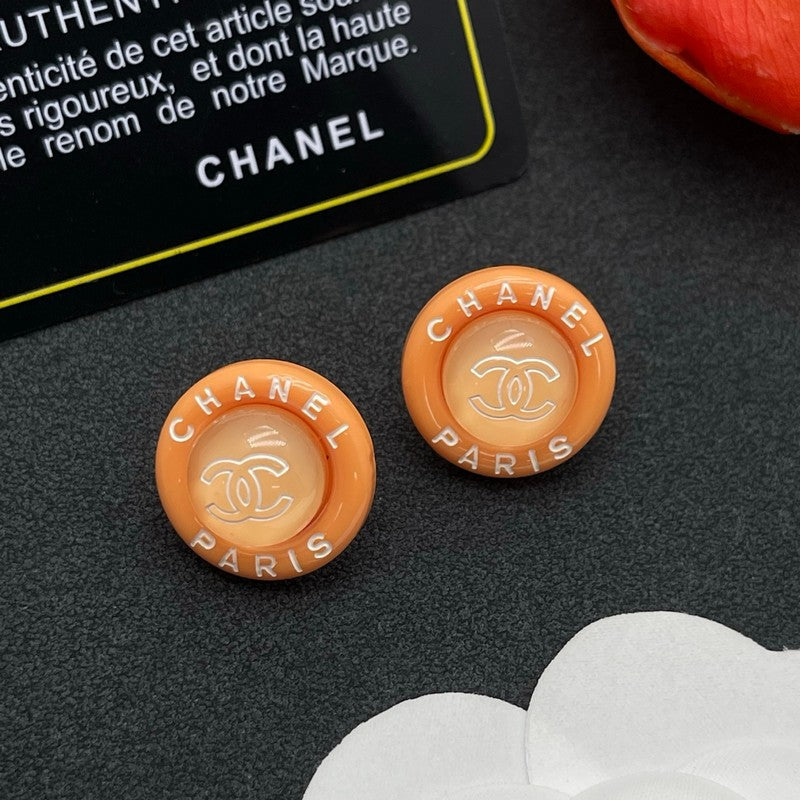18K  Chanel Orange Round Earrings