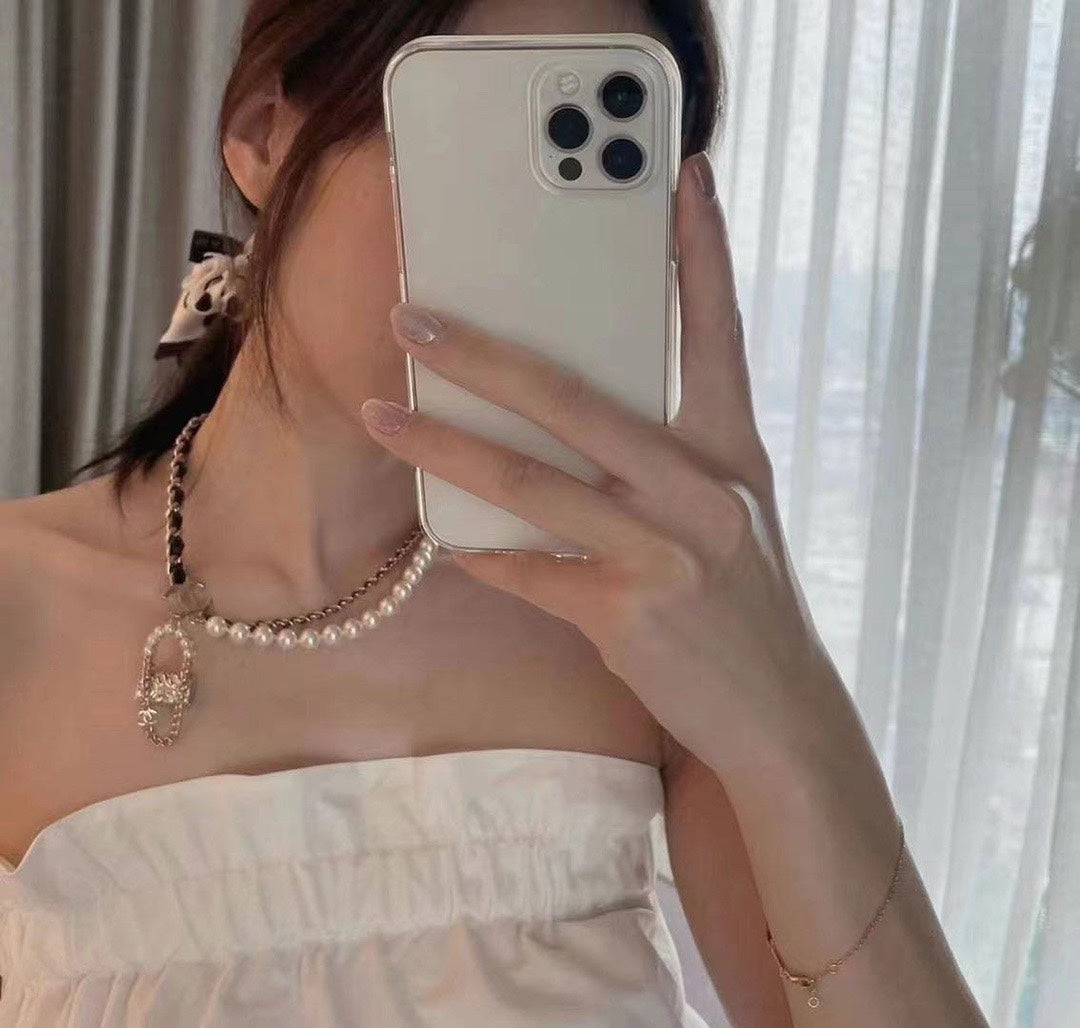 18K  Chanel Pearl Bag Pendant Necklace