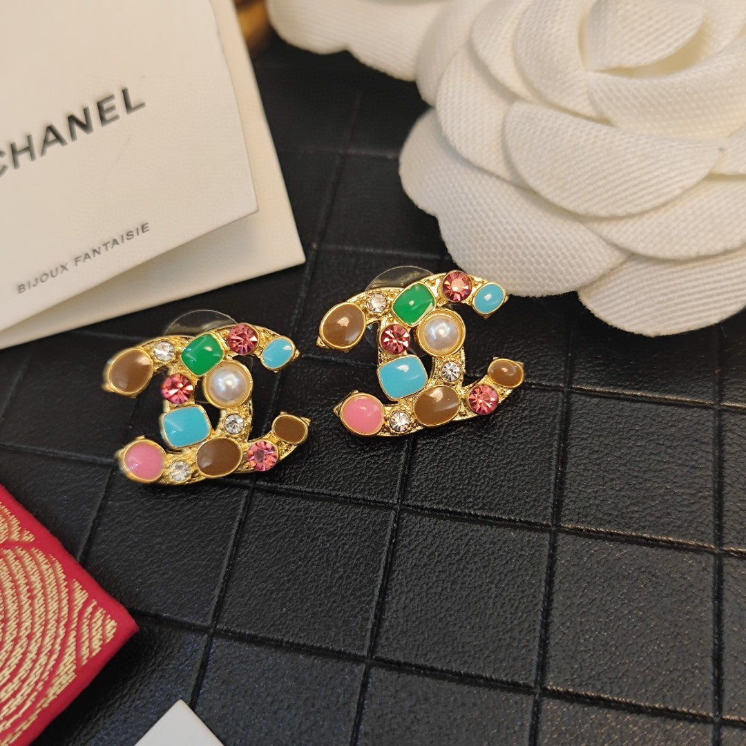 18K  Chanel Multi-Color Crystals Earrings