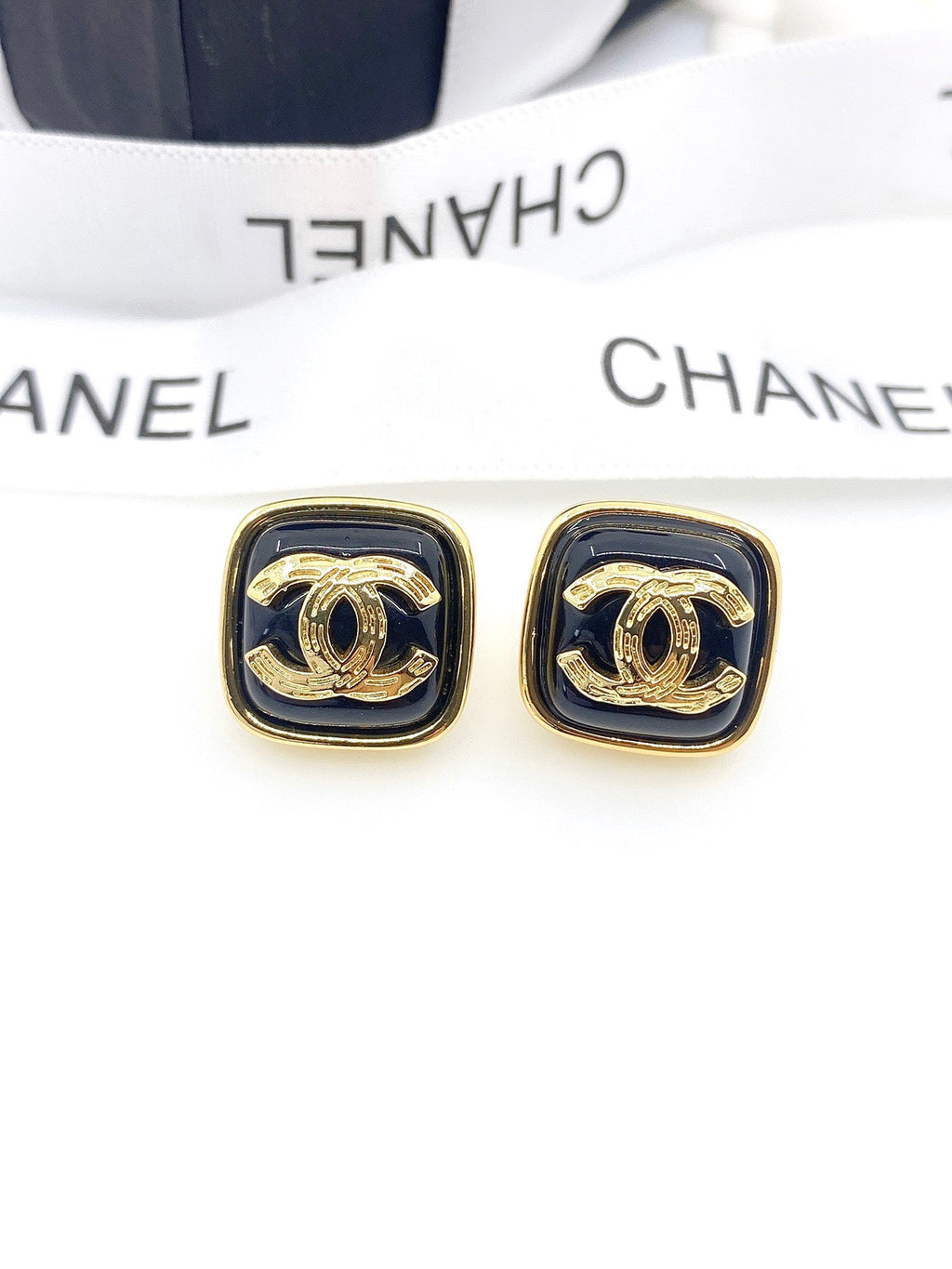 18K  Chanel Square Resin Earrings