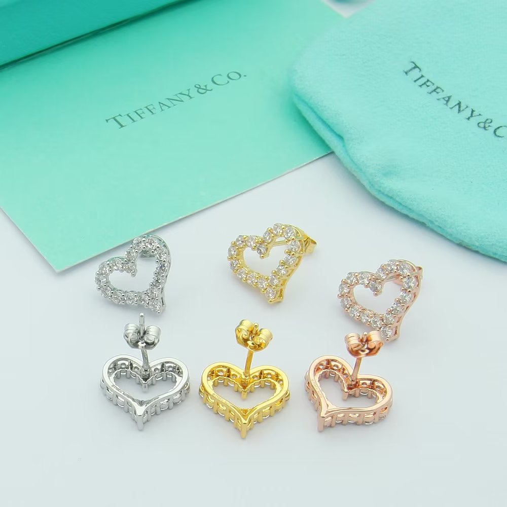 18K Tiffany Heart Diamonds Earrings