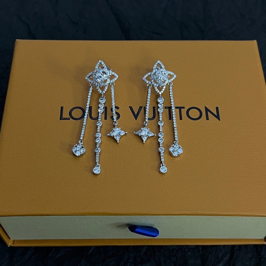 18K Louis Vuitton Diamond Flowers Long Earrings