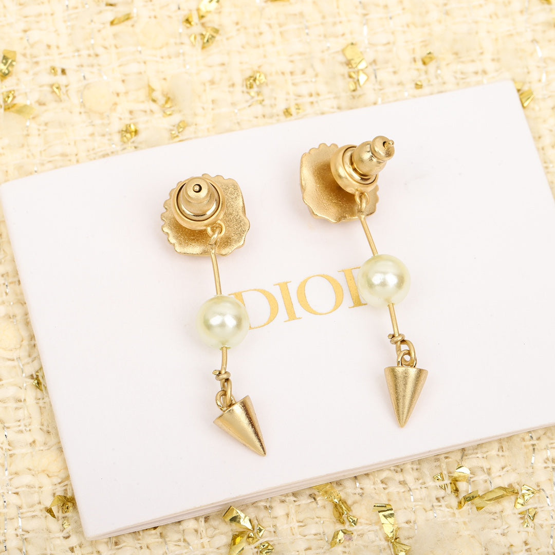 18K Dior Pearl Pendant Earrings