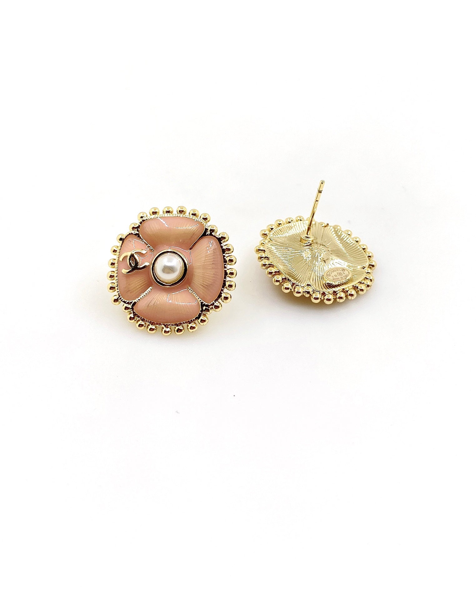 18K  Chanel Pink Pearl Earrings