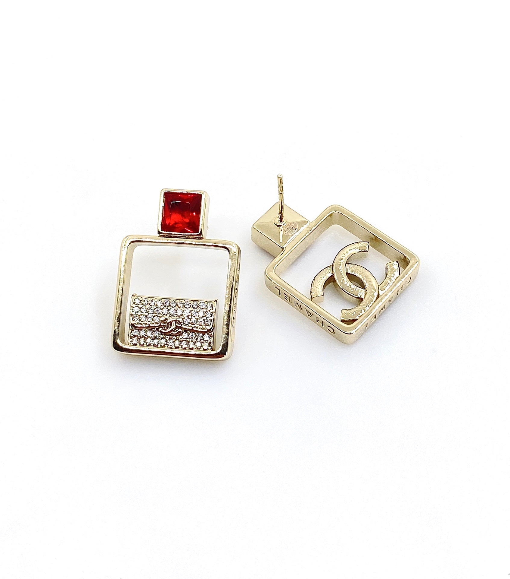 18K  Chanel Red Bottle Pendant Earrings