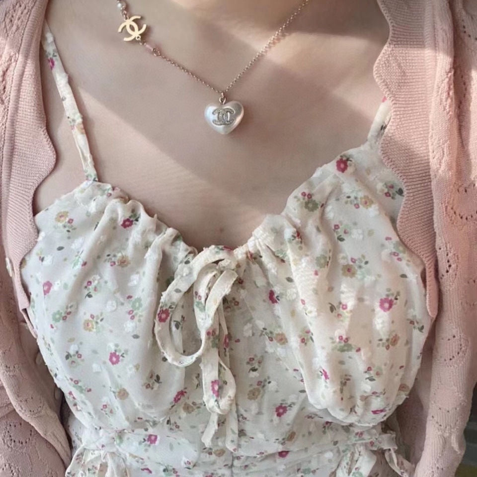 18K  Chanel Pearl Heart Pink Necklace