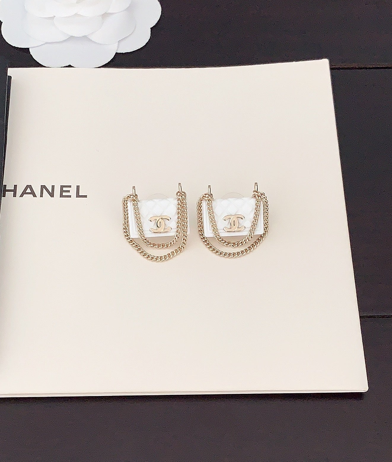 18K  Chanel White Bag Earrings