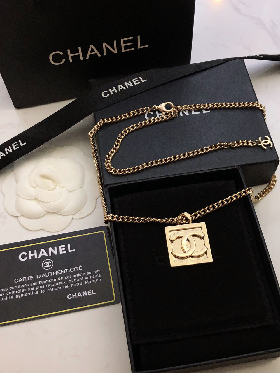 18K  Chanel Square Logo Necklace