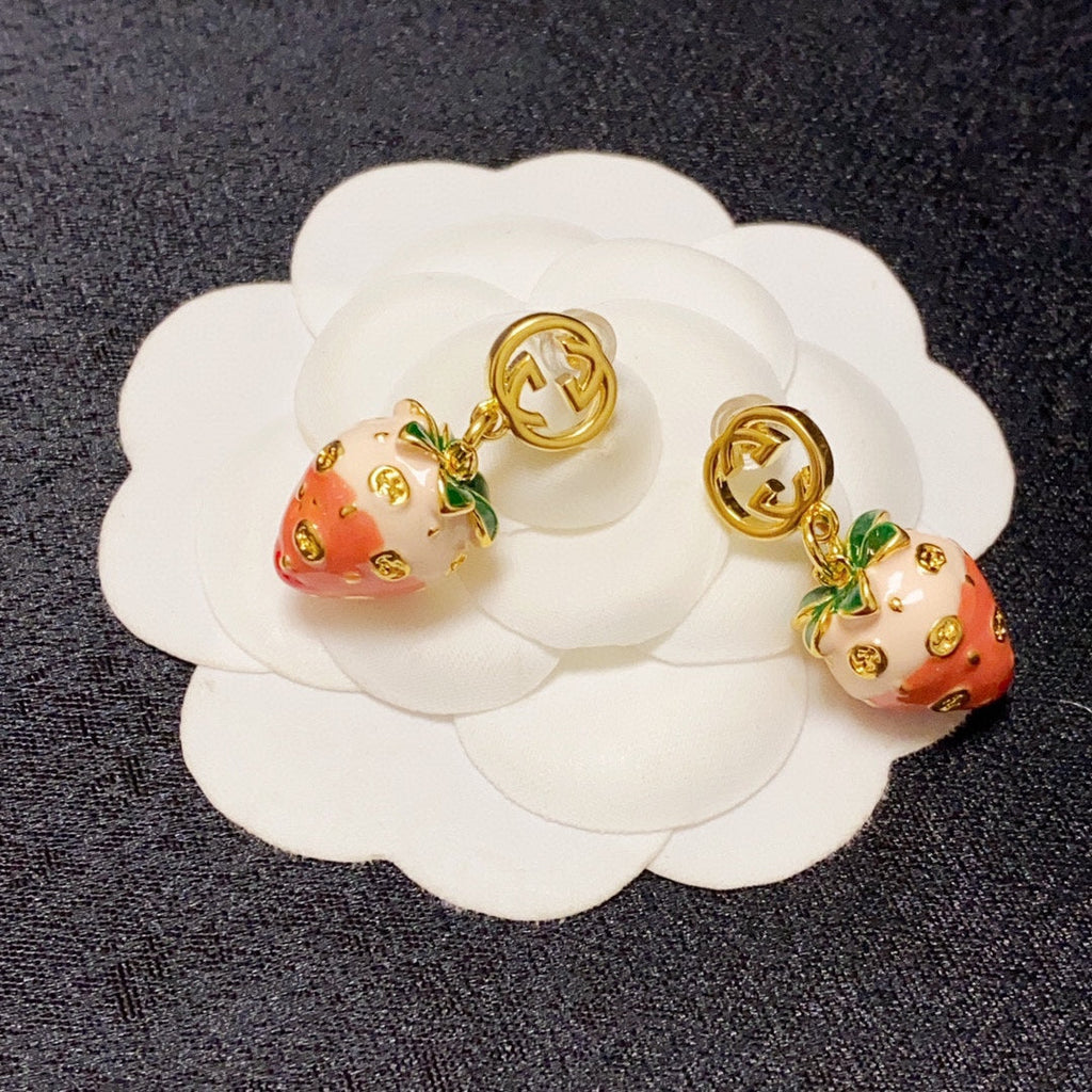 18K Double Gucci Strawberry Earrings