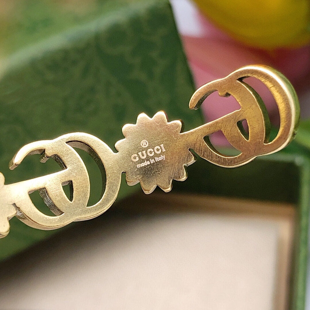 18K Double Gucci Flowers Open Cuff Bracelet