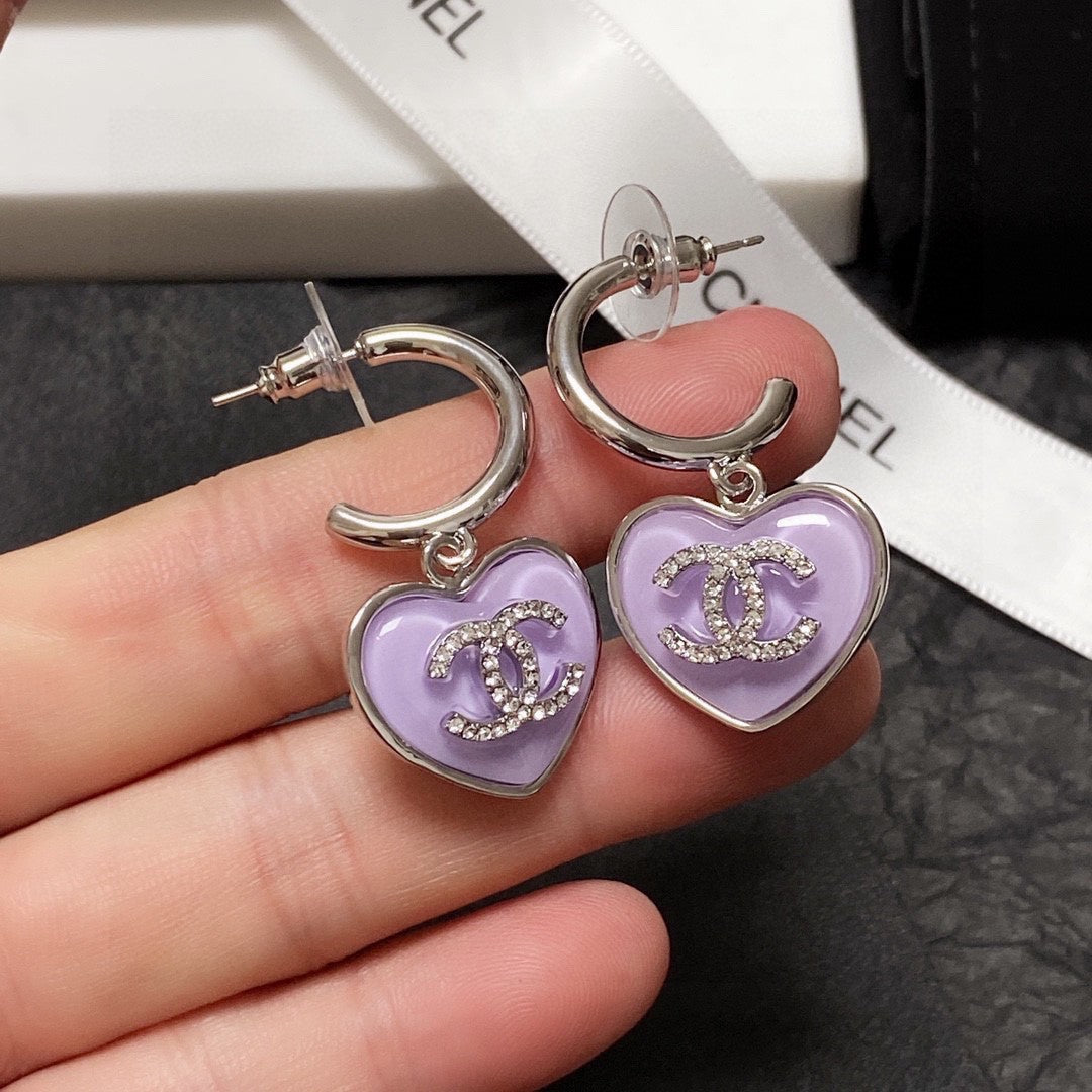 18K  Chanel Purple Heart Earrings