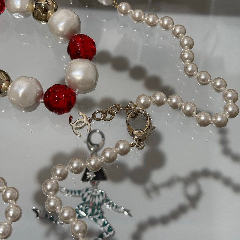 18K  Chanel Red Crystal Pearl Necklace