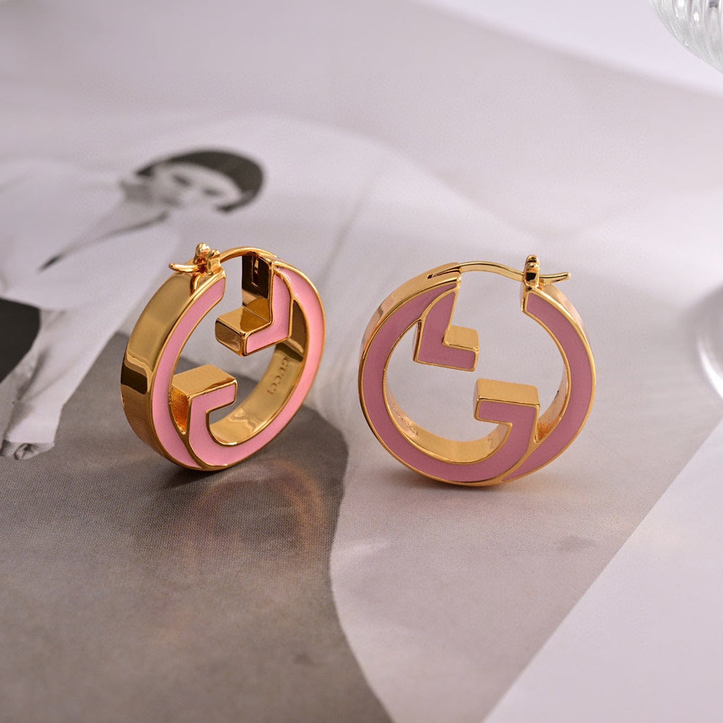 18K Double Gucci Pink Hollow Earrings
