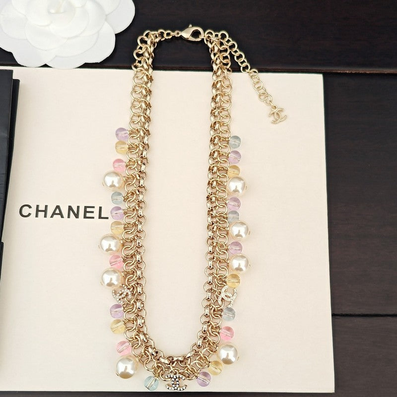 18K  Chanel Pink Crystal Chain Links Necklace
