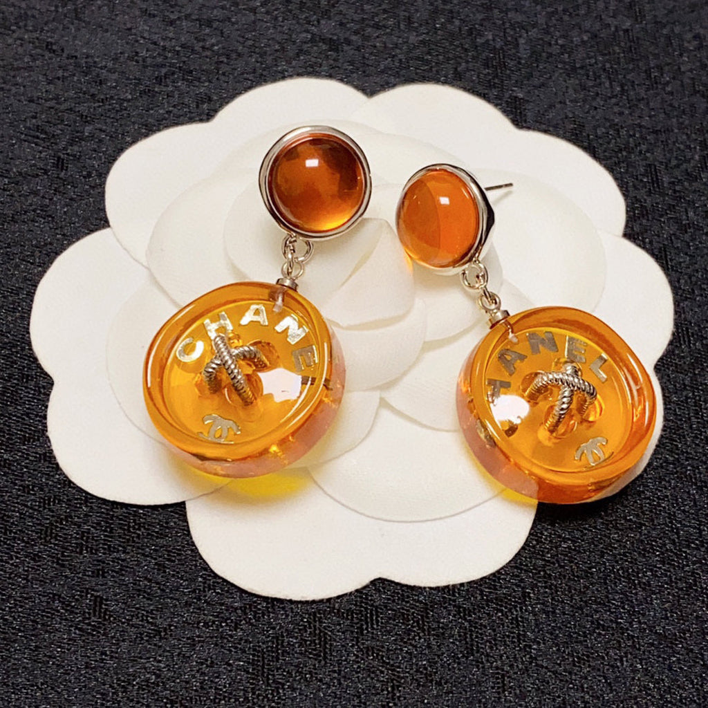 18K  Chanel Orange Pendant Earrings