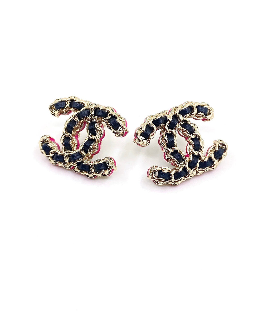 18K  Chanel Pink Resin Leather Earrings