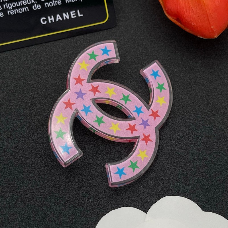 18K  Chanel Pink & Black Star Brooch