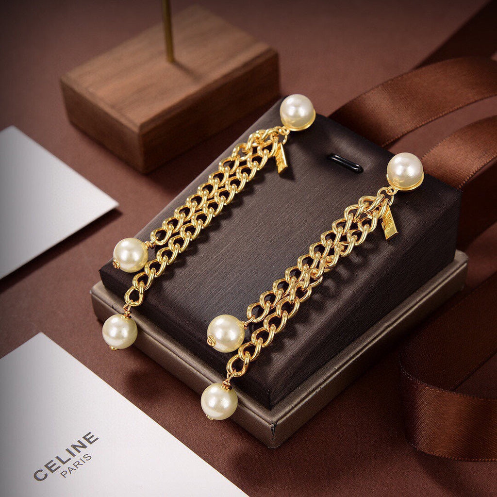 18K Celine Pearls Long Earrings
