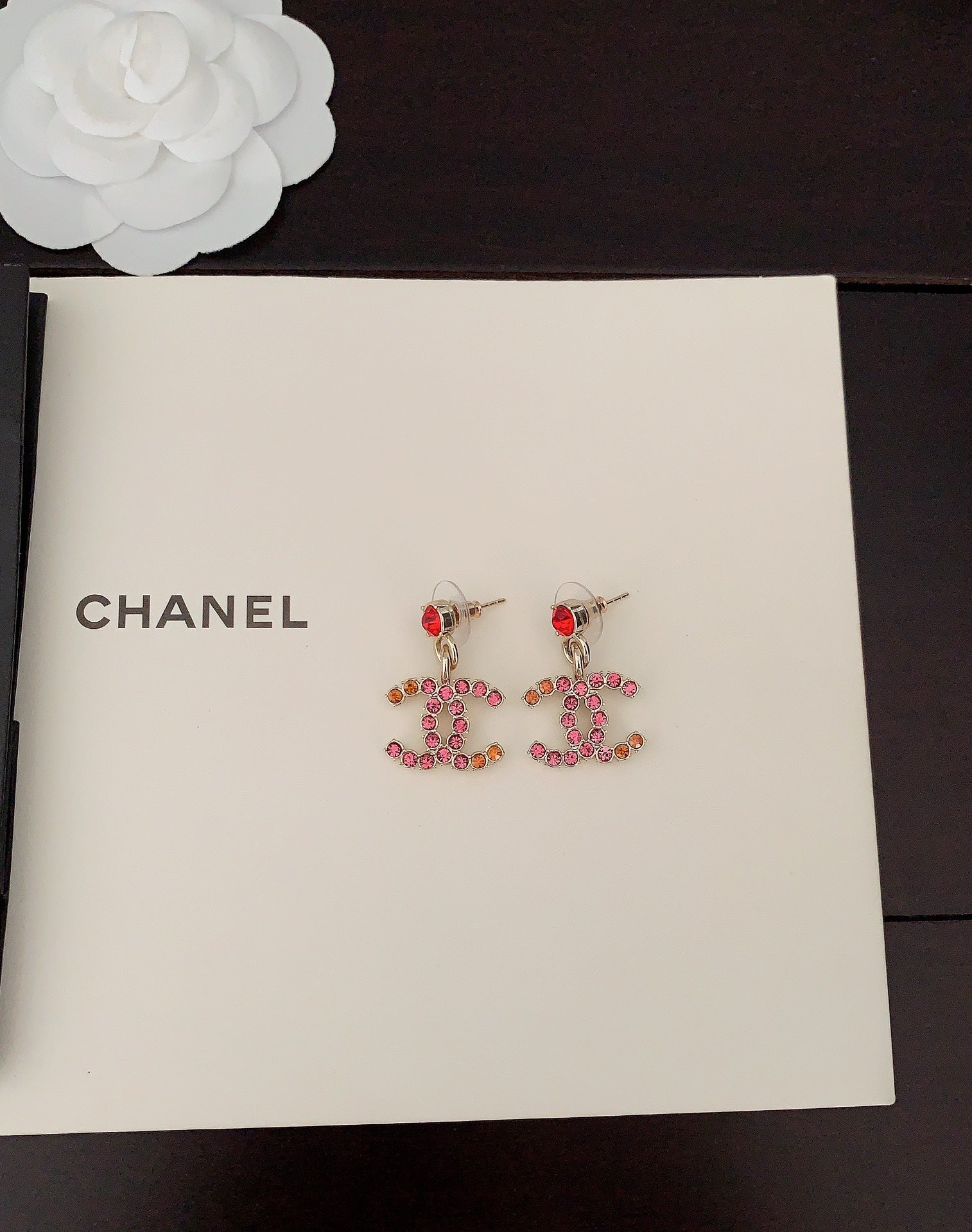 18K  Chanel Pink Crystals Earrings
