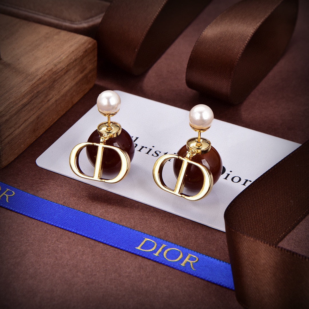 18K Dior Tribales Brown Resin Pearls Earrings