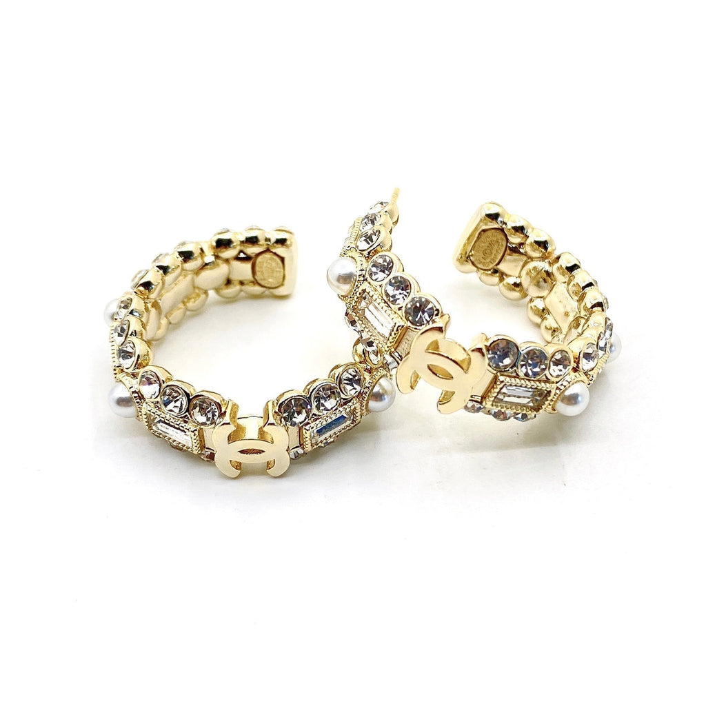 18K  Chanel Crystals Circle Earrings