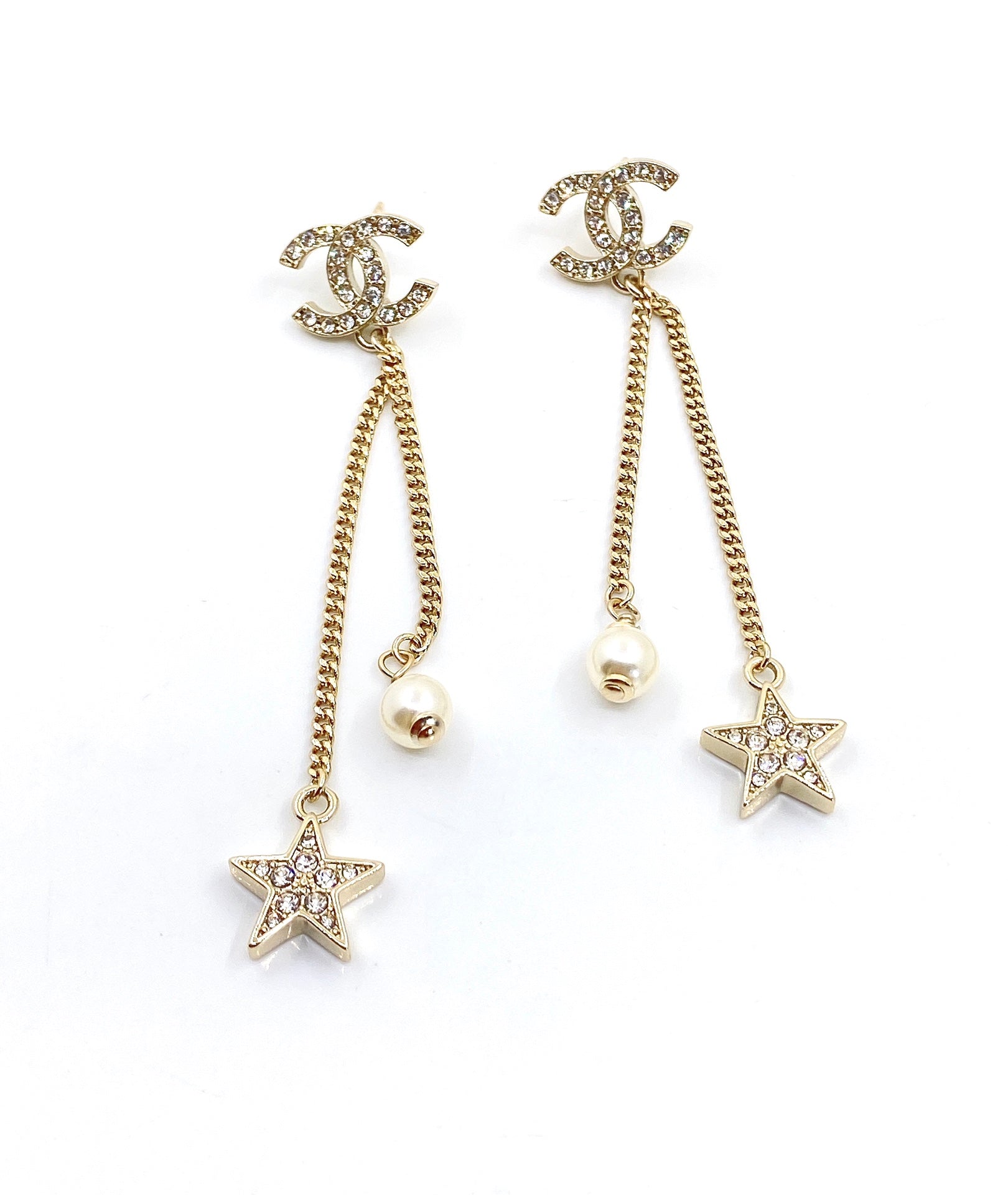 18K  Chanel Pearl & Star Earrings