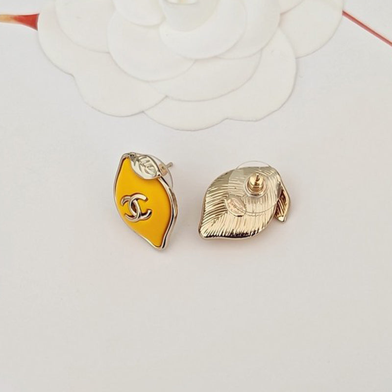 18K  Chanel Yellow Leaf Gold Earrings